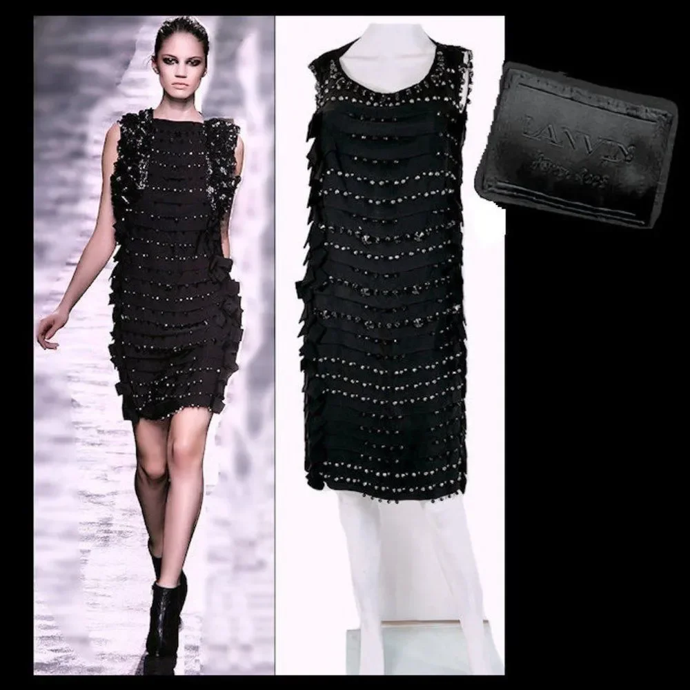 Vintage LANVIN 2008 Runway Black Embellished Black Tie Party Dress - Picture 1 of 11